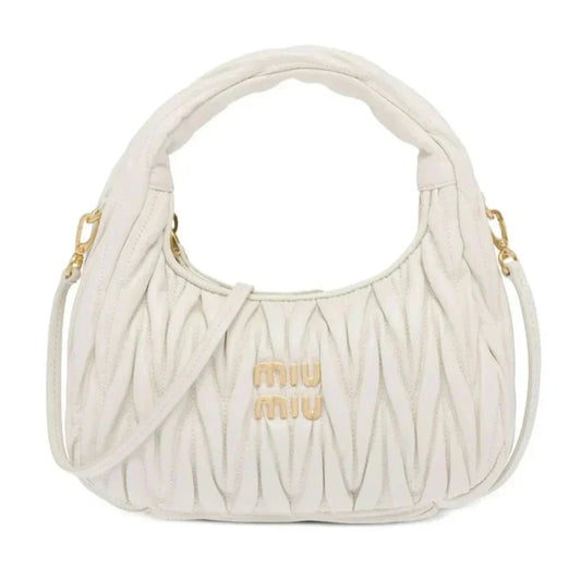 MIUMIU Wander Shoulder Bag in Matelassé Nappa Leather 'White'